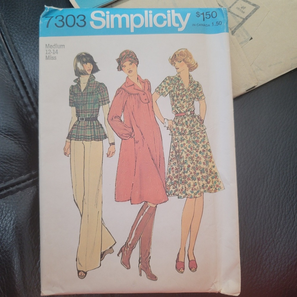 Vintage 1975 Simplicity 7303 Sewing Pattern Dress Top Skirt Size 12-14 Uncut